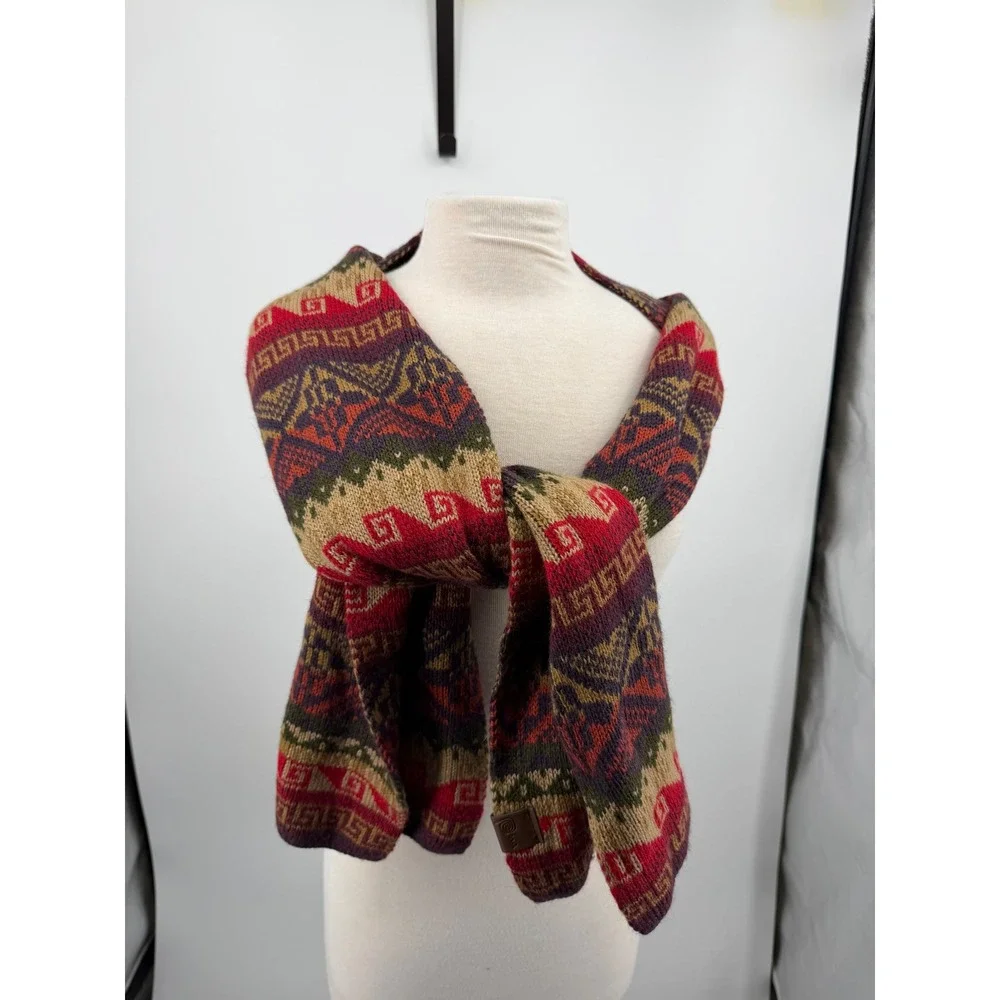 SanYork Fair Trade Scarf Womens OS Multi 100% Alpaca Knit Geometric Peru